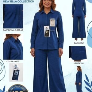 KEVLOR's Premium Dart Fitting ROMAN SILK CORD-SET  with Palazzo Luxirius Looks, best for official dress - Blue, 4xl