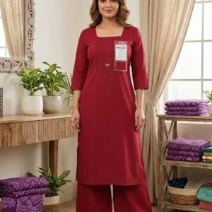 49% OFF ON KEVLOR ROMAN SILK KURTI PLAZZO SET 100% COMFORT FIT - Red, 4xl